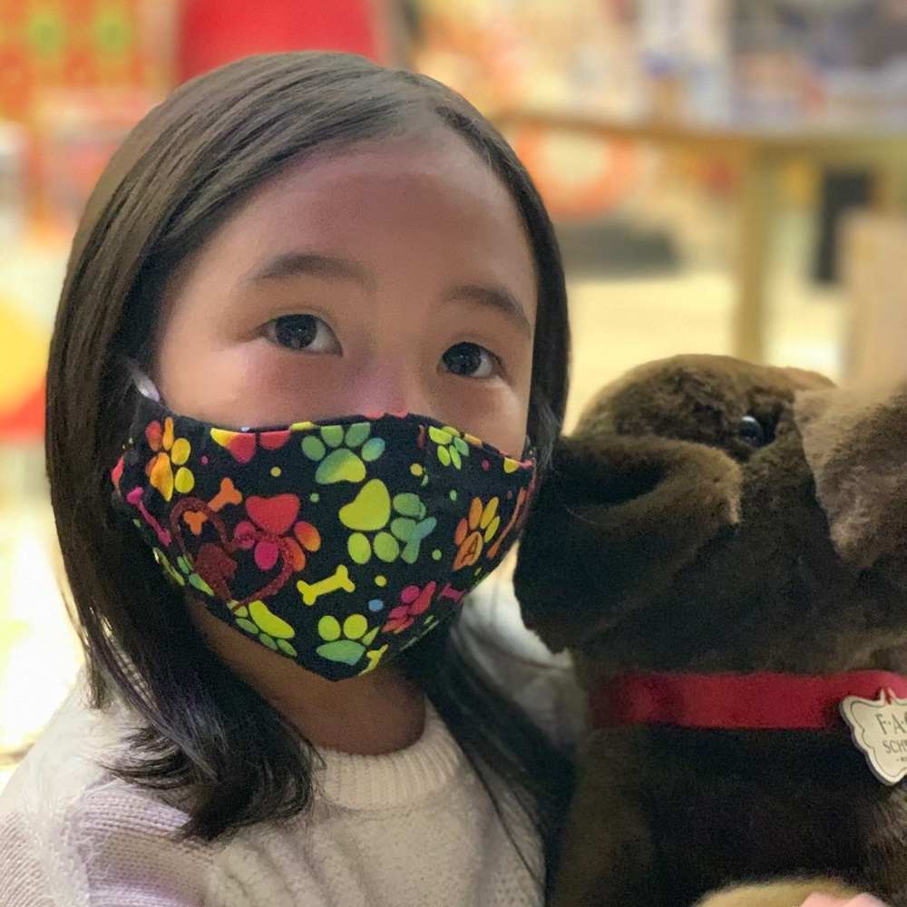 2 PAW PRINTS face masks with LOVE DOG design